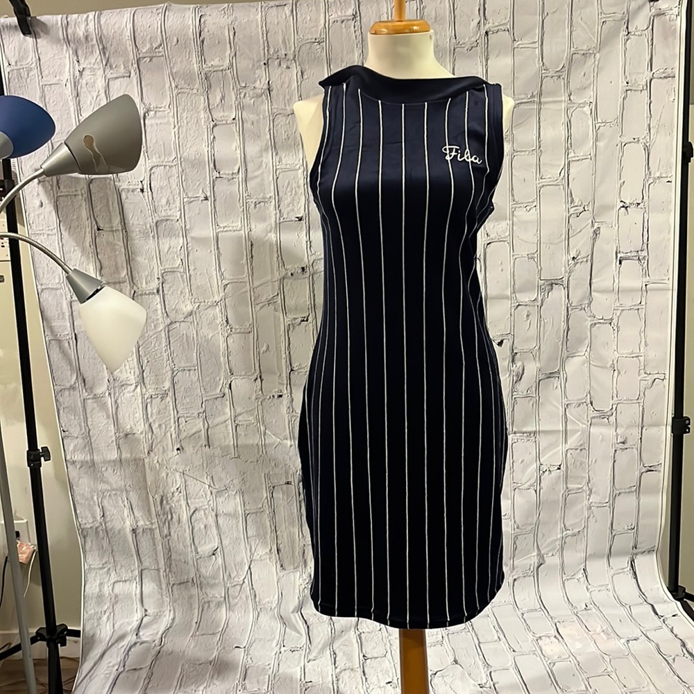 Genuine FILA fleece style soft mock turtleneck sleeveless dress navy size M